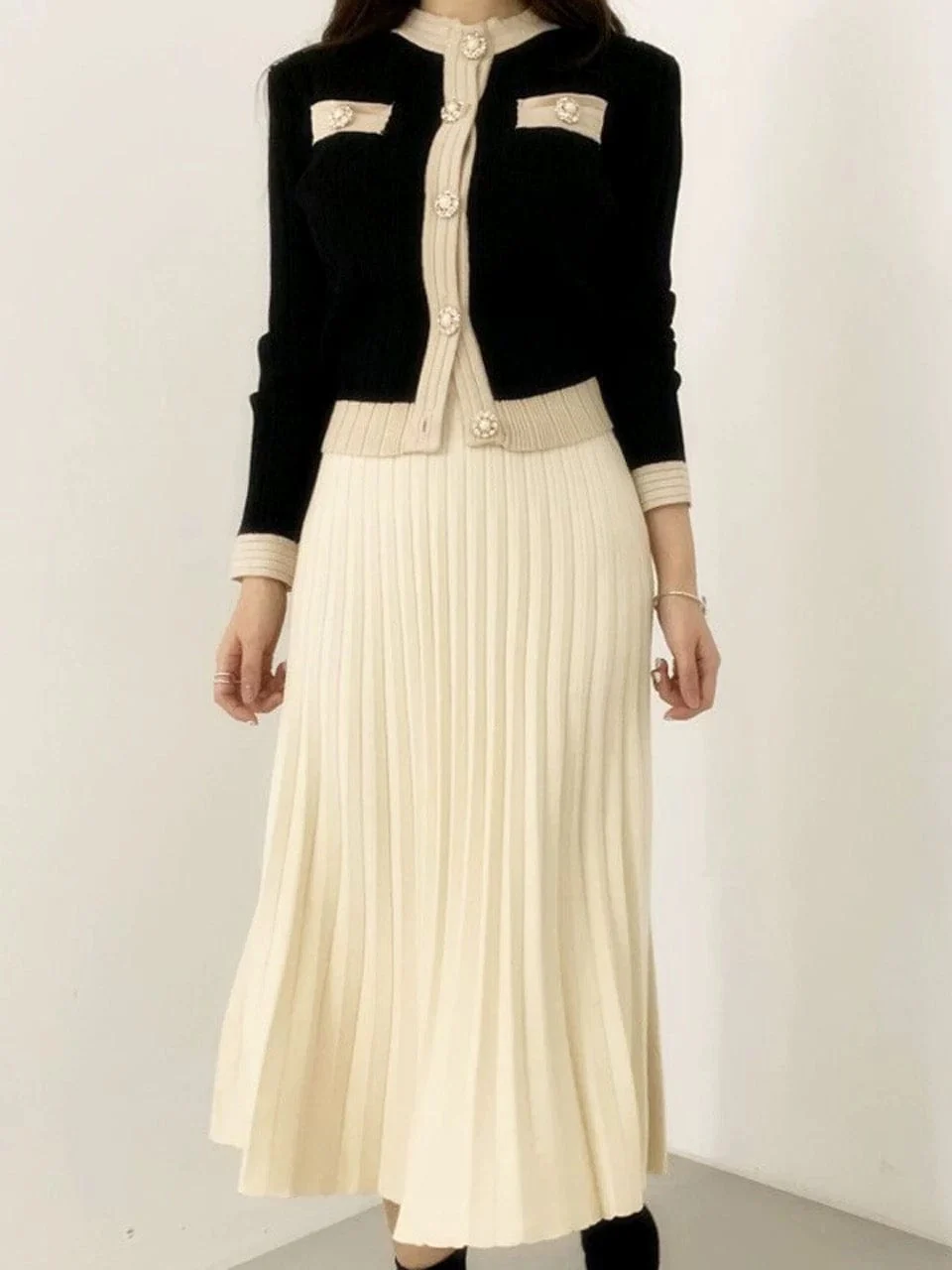 Ensemble tricot femme jupe veste maille boutons dor��s automne MAX FOR ME