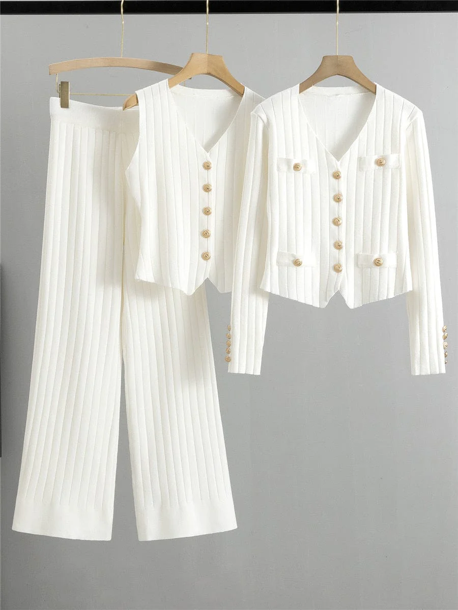 Ensemble 3 pi��ces en maille - cardigan gilet et pantalon large style moderne - MAX FOR ME
