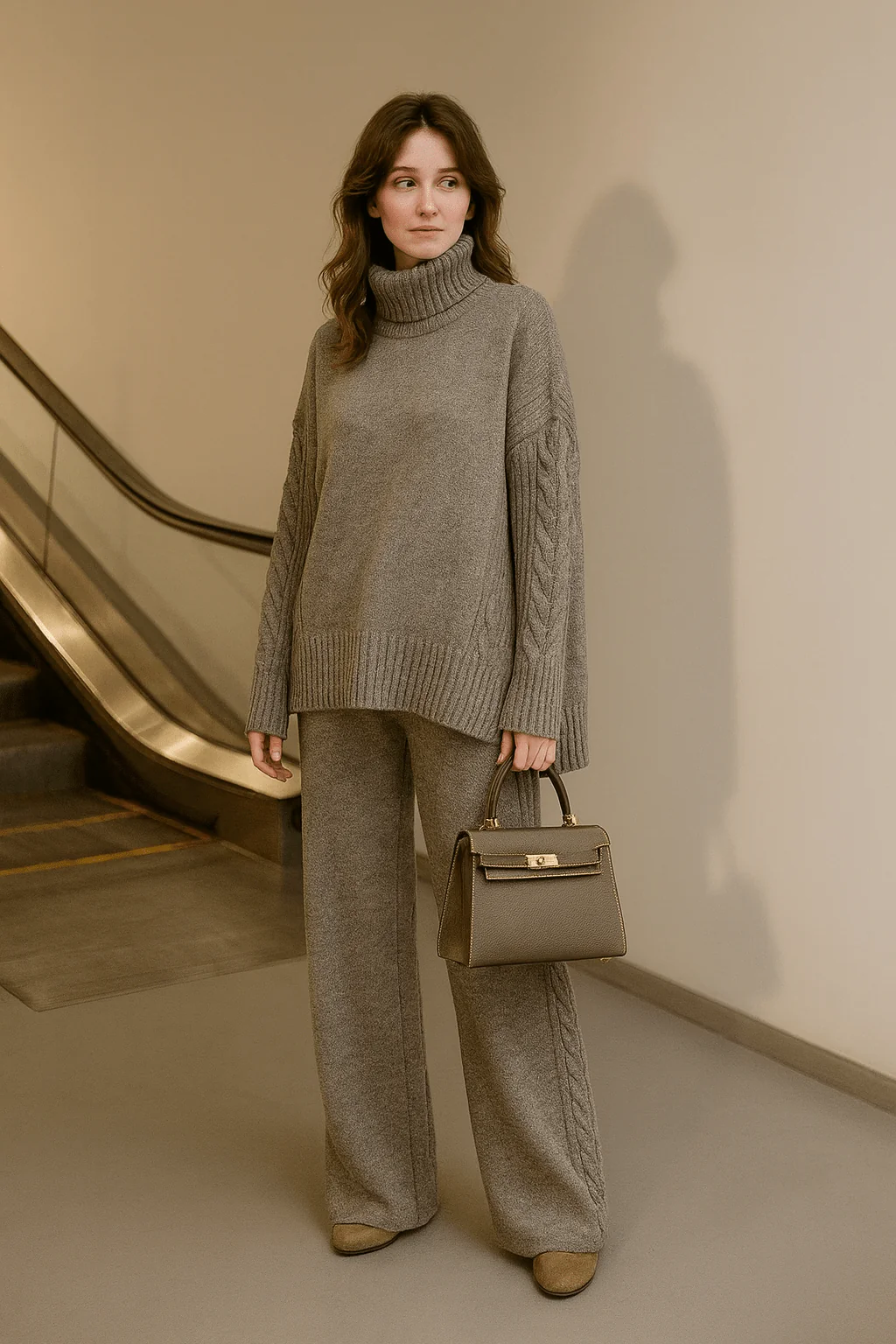 Ensemble tricot col montant pull pantalon c?tel�� hivernal cocooning MAX FOR ME