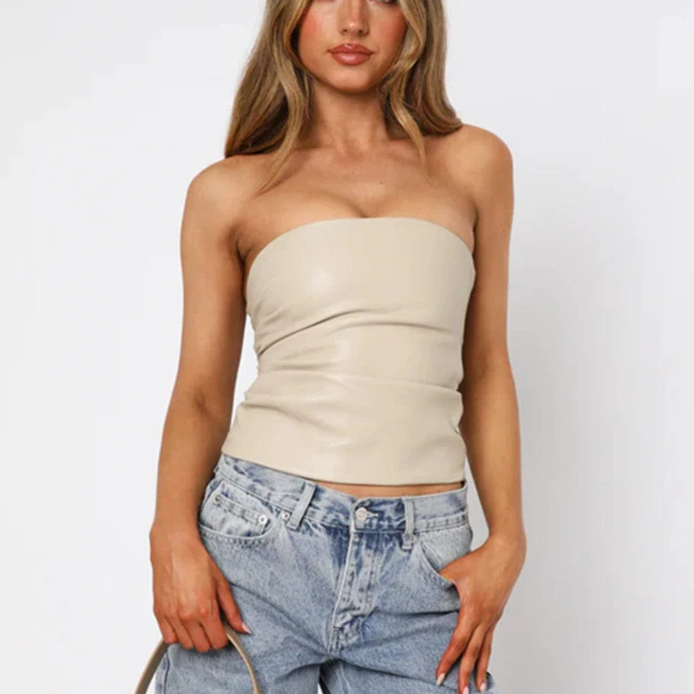 Top en cuir ��l��gant �C Coupe ajust��e et allure affirm��e