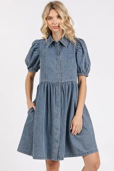 Robe en jean �� manches bouffantes - un style chic et d��contract�� - MAX FOR ME