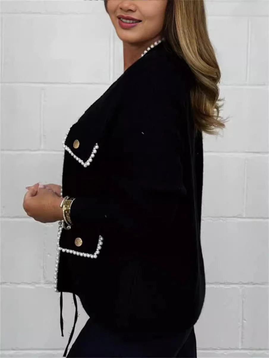 Cardigan ��l��gant femme d��tails perles poches raffinement moderne MAX FOR ME