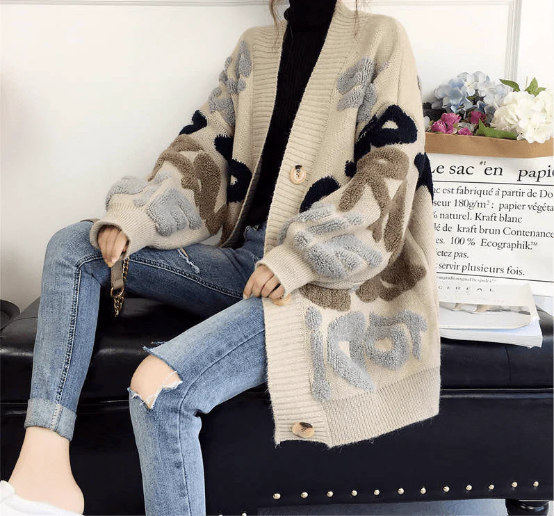 Cardigan laine oversize femme motif lettre style urbain MAX FOR ME