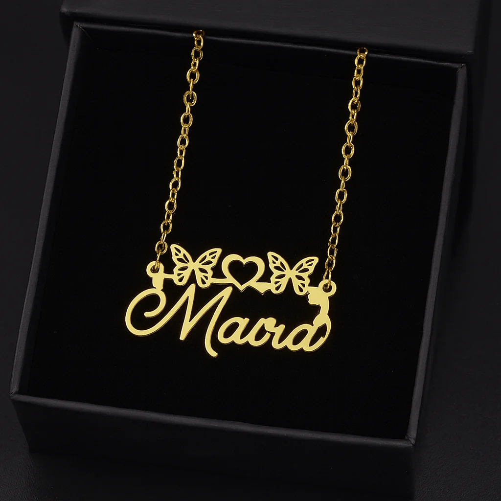 Collier personnalis�� pr��nom papillons c?ur dor�� romantique - MAX FOR ME