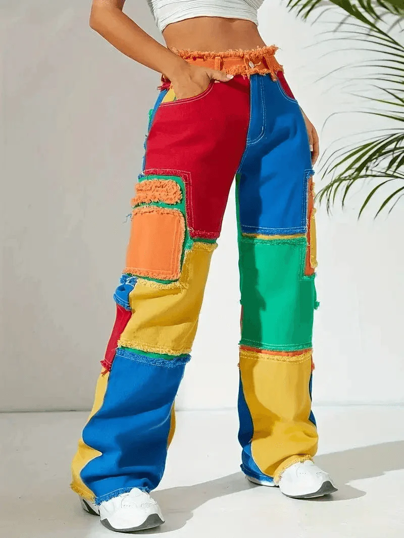 Pantalon Patchwork en Jean Color��  - Style R��tro et Tendance