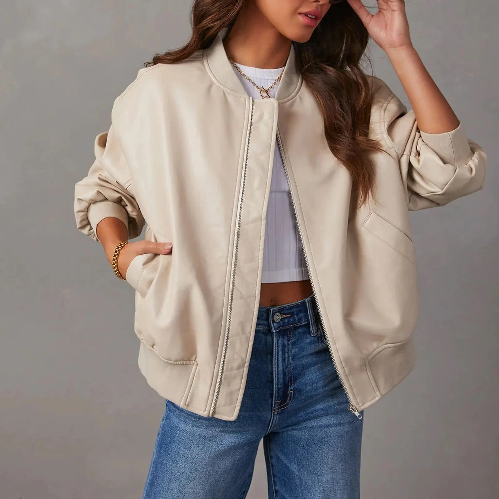Veste effet cuir oversize, zip & ourlet c?tel�� �C MAX FOR ME