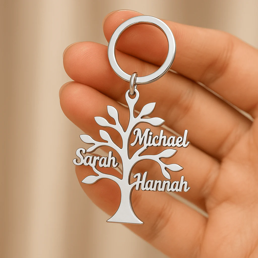 Porte-cl�� arbre g��n��alogique personnalis�� �C Gravure pr��noms en m��tal