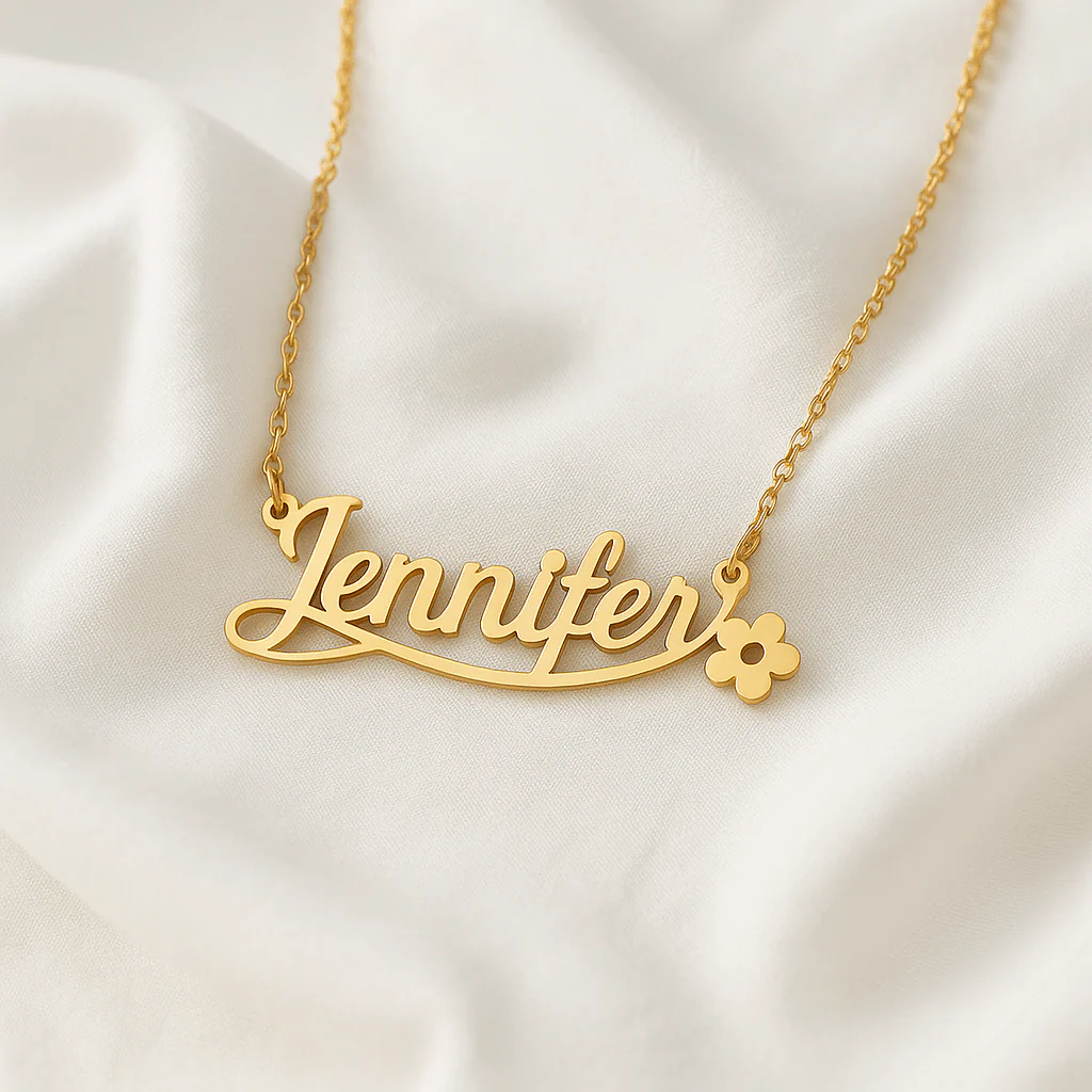 Collier Pr��nom avec Fleur �C Bijou Personnalis�� en Acier Inoxydable