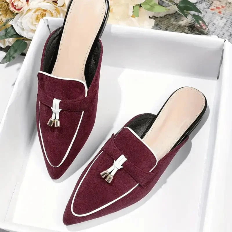 Mules Femme ��t�� �� Enfiler �C Style ��lanc�� en Su��dine Bordeaux