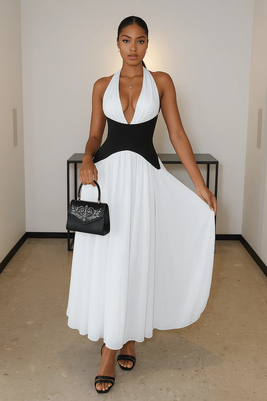 Robe Femme Patchwork Noir et Blanc