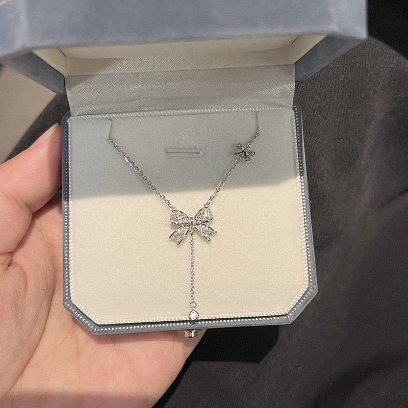 Collier n?ud papillon argent S925 strass pampille raffinement ��ternel MAX FOR ME