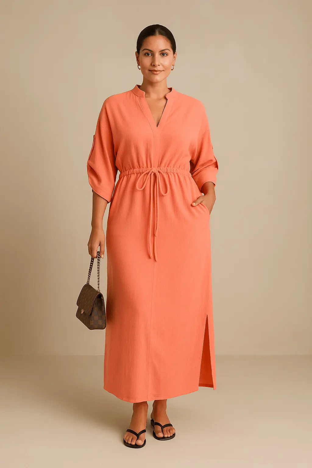 Robe Maxi Ceintur��e �� Manches Chauve-souris �C ��l��gance Structur��e et Confort