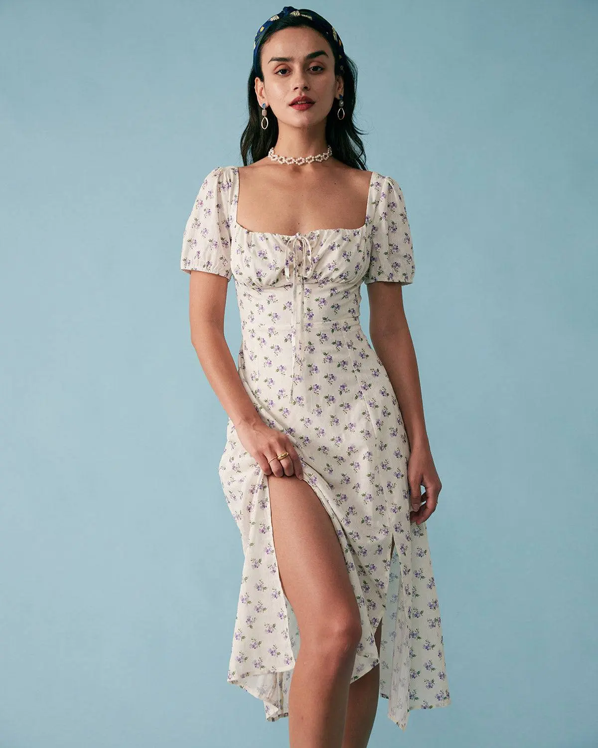 Robe Fleurie Midi avec Fente �C Fra?cheur Romantique et Coupe Flat Hourglass