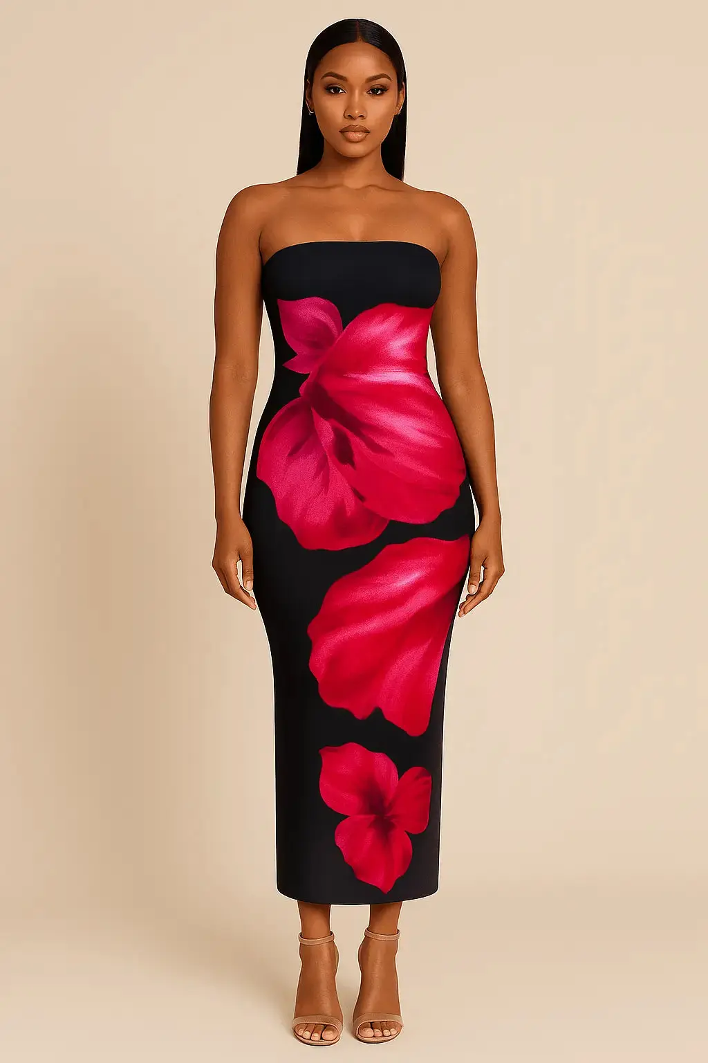 Robe Longue ��vas��e �� Motif Floral �C ��paules D��nud��es