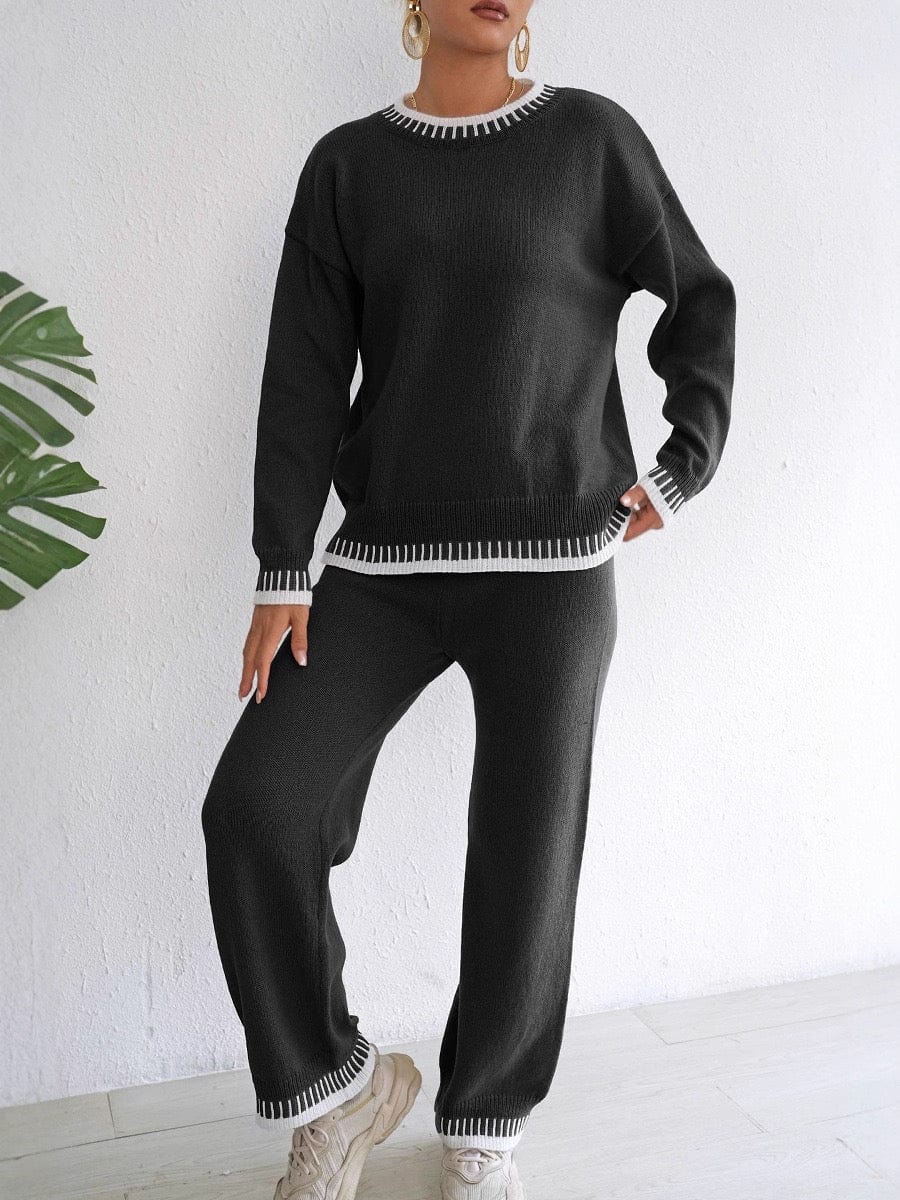 Ensemble 2 pi��ces automne-hiver�C haut et pantalon large droit en maille