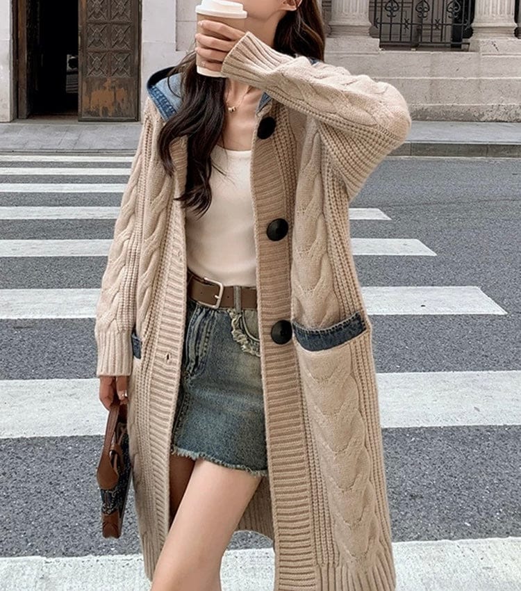 Cardigan long capuche maille ��paisse oversize style manteau chic MAX FOR ME