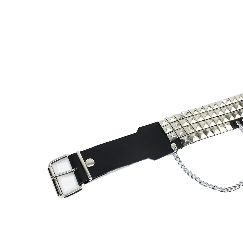UNDERGROUND BELT - BLACK LEATHER - 4 ROW PYRAMID STUD & CHAIN