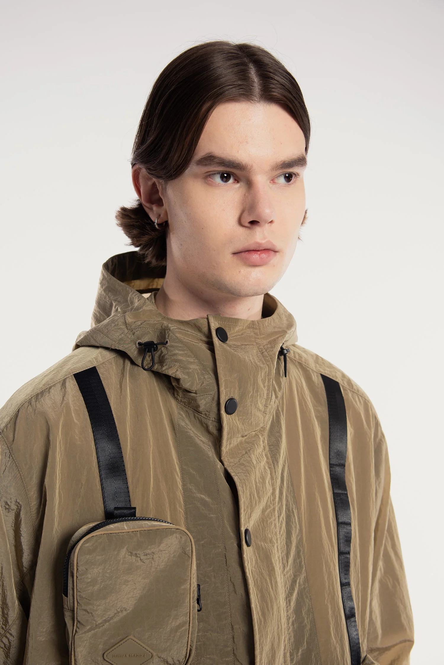 MEN'S DETACHABLE SMALL BAG LIGHTWEIGHT HOODED  SHELL JACKET