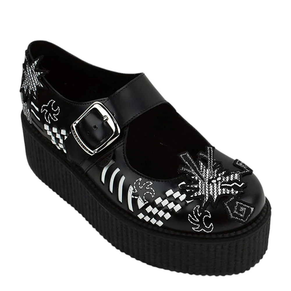 UNDERGROUND MARY JANE CREEPER SHOE - DOUBLE SOLE - BLACK LEATHER/DRAGON