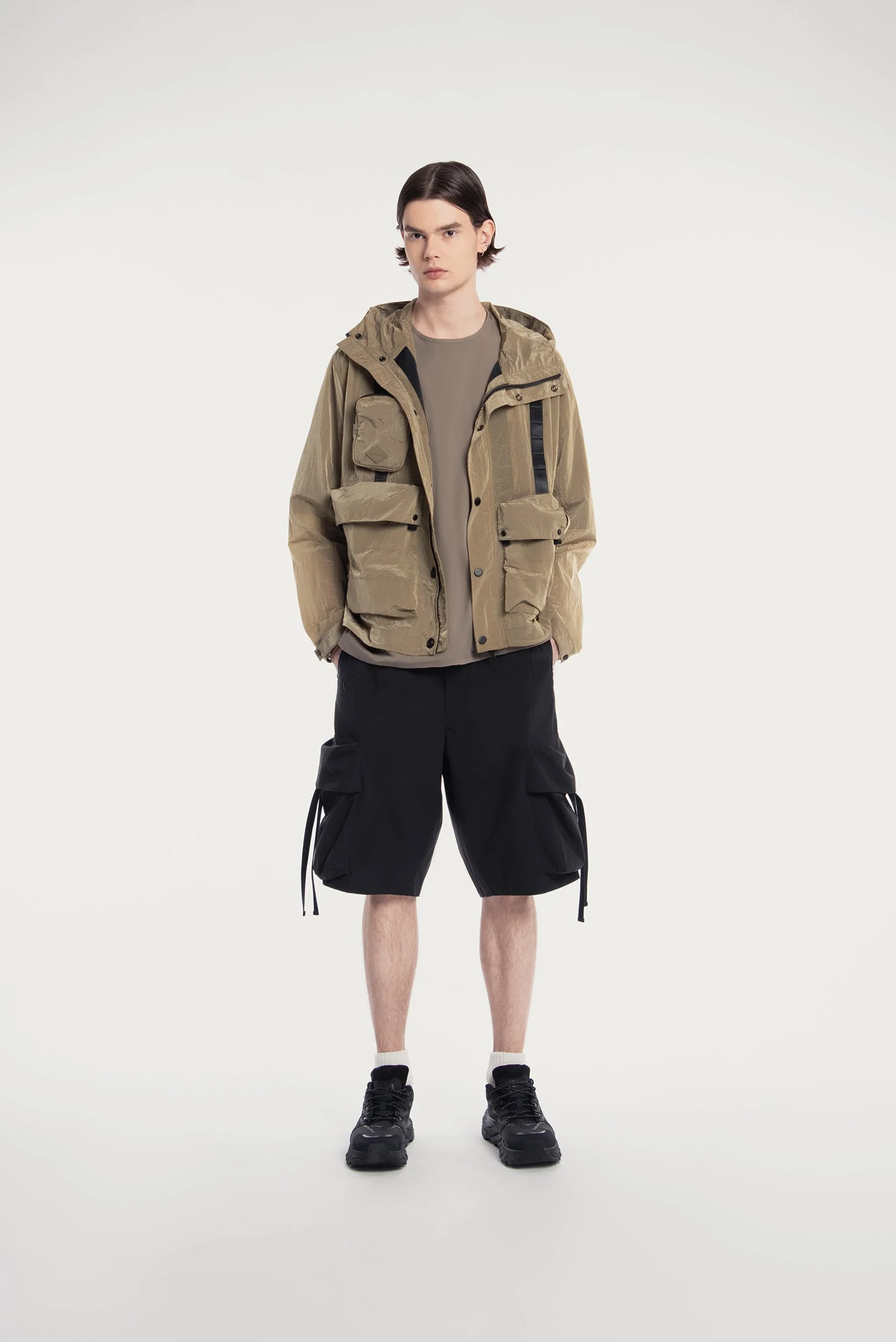 MEN'S DETACHABLE SMALL BAG LIGHTWEIGHT HOODED  SHELL JACKET