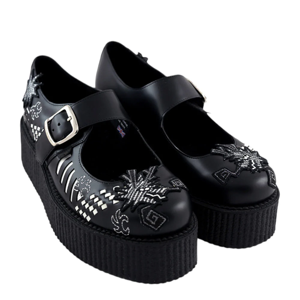 UNDERGROUND MARY JANE CREEPER SHOE - DOUBLE SOLE - BLACK LEATHER/DRAGON