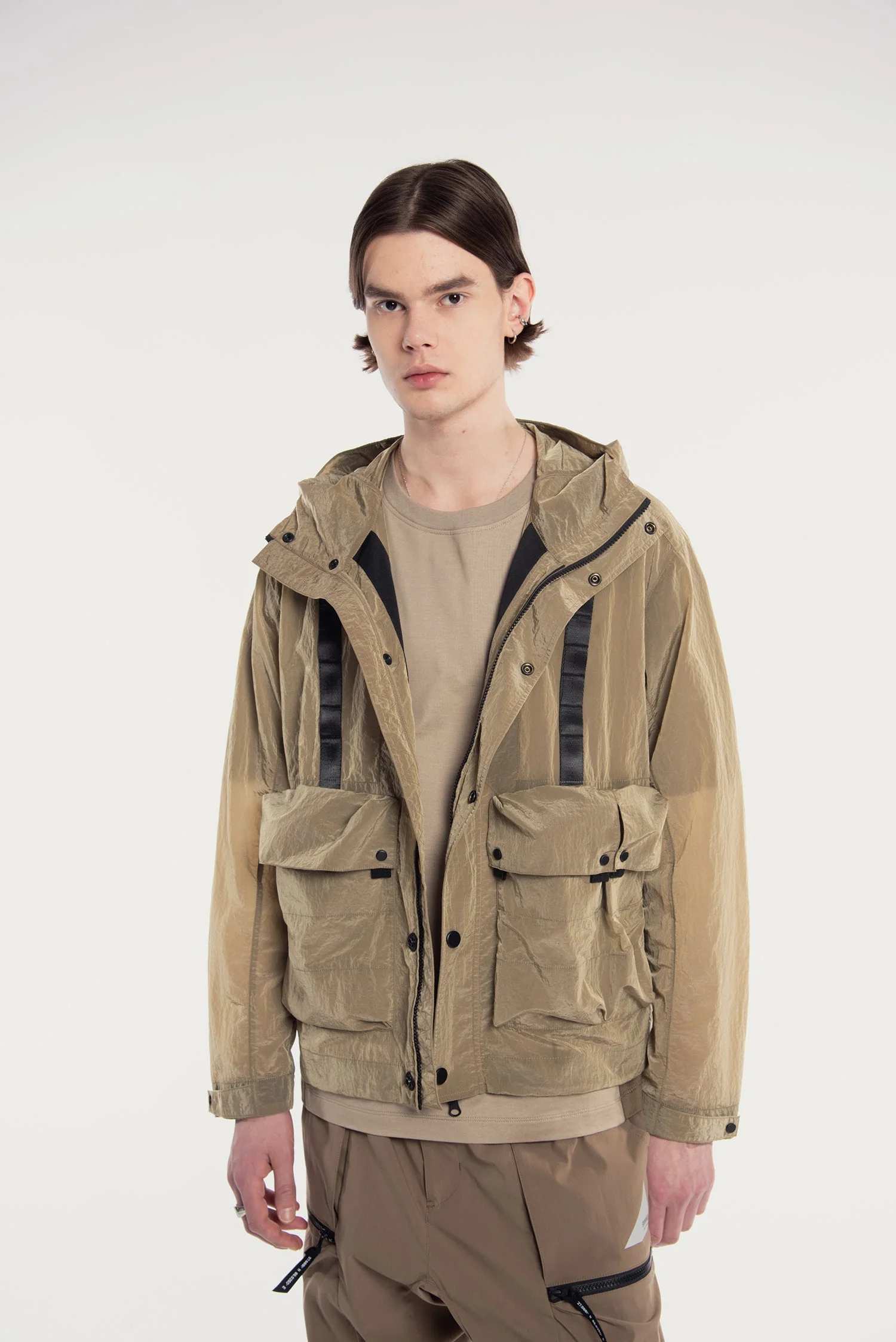 MEN'S DETACHABLE SMALL BAG LIGHTWEIGHT HOODED  SHELL JACKET