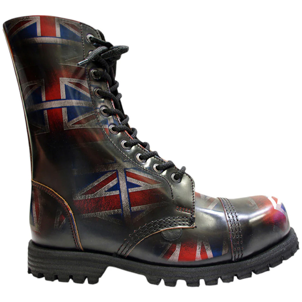 UNDERGROUND UNION JACK STEEL TOE CAP BOOT - UNION JACK RUB-OFF LEATHER