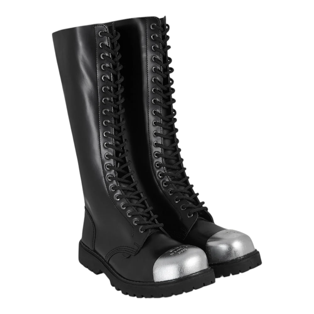 UNDERGROUND 20 EYELET EXTERNAL STEEL CAP BOOTS ICONIC GRIPPER - BOOT - EXTERNAL CAP - BLACK LEATHER