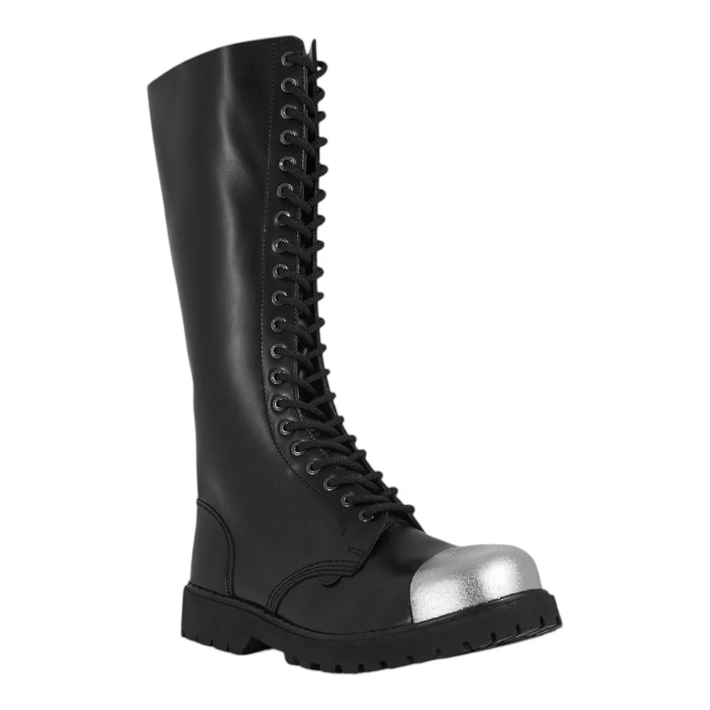 UNDERGROUND 20 EYELET EXTERNAL STEEL CAP BOOTS ICONIC GRIPPER - BOOT - EXTERNAL CAP - BLACK LEATHER
