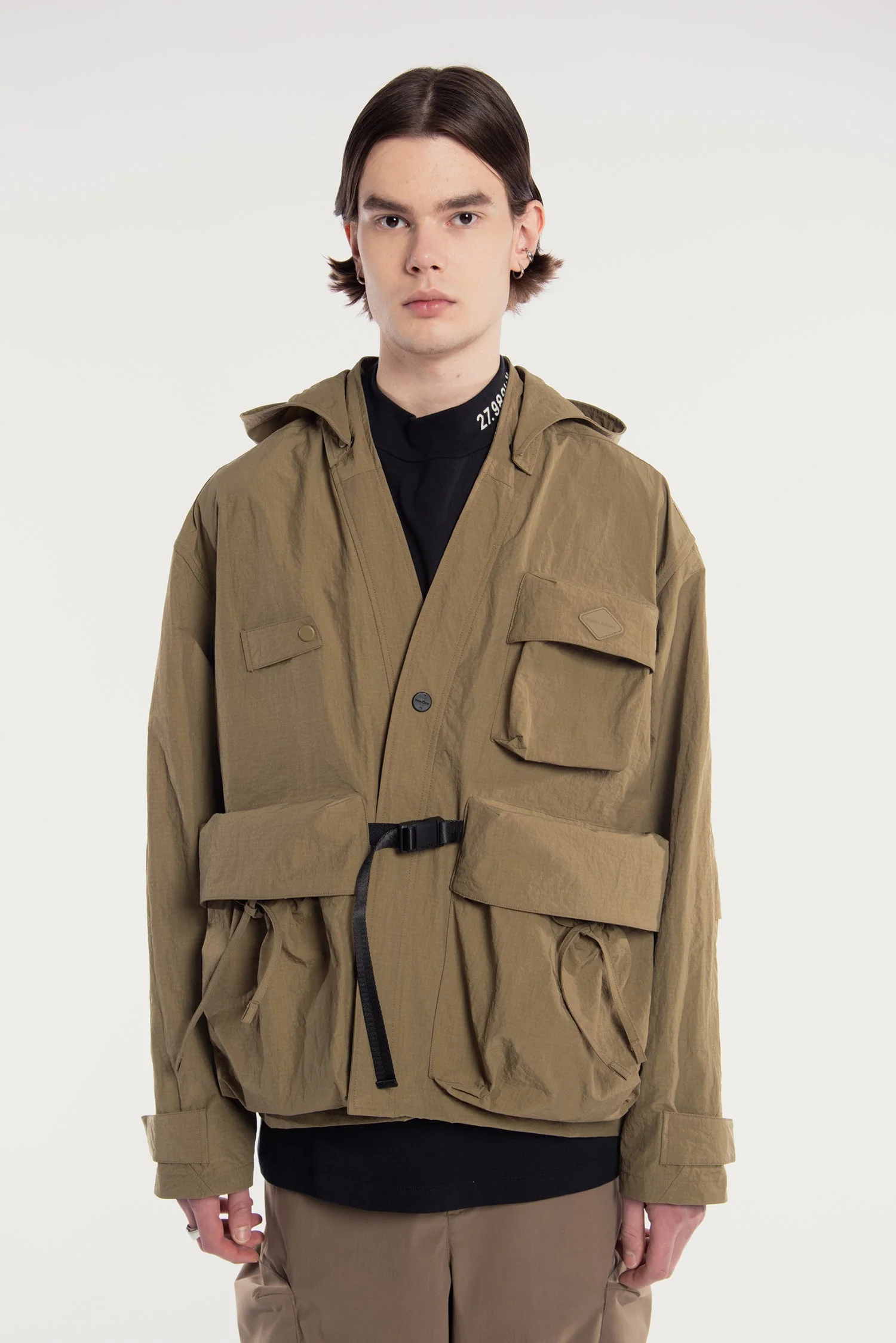 MEN'S MULTI POCKETS HOODED KIMONO JACKET