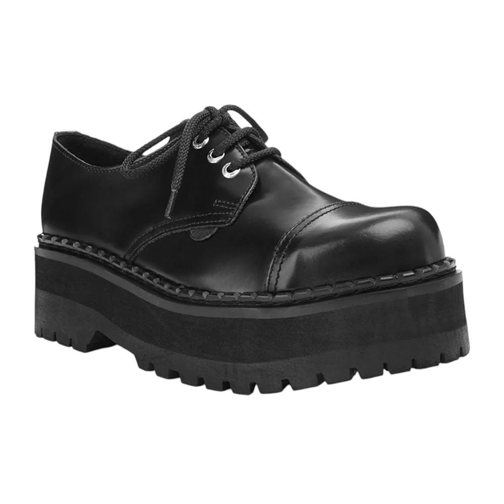 UNDERGROUND PLATFORM STEEL TOE SHOE - TRIPLE - SOLE - TRACKER - BLACK LEATHER
