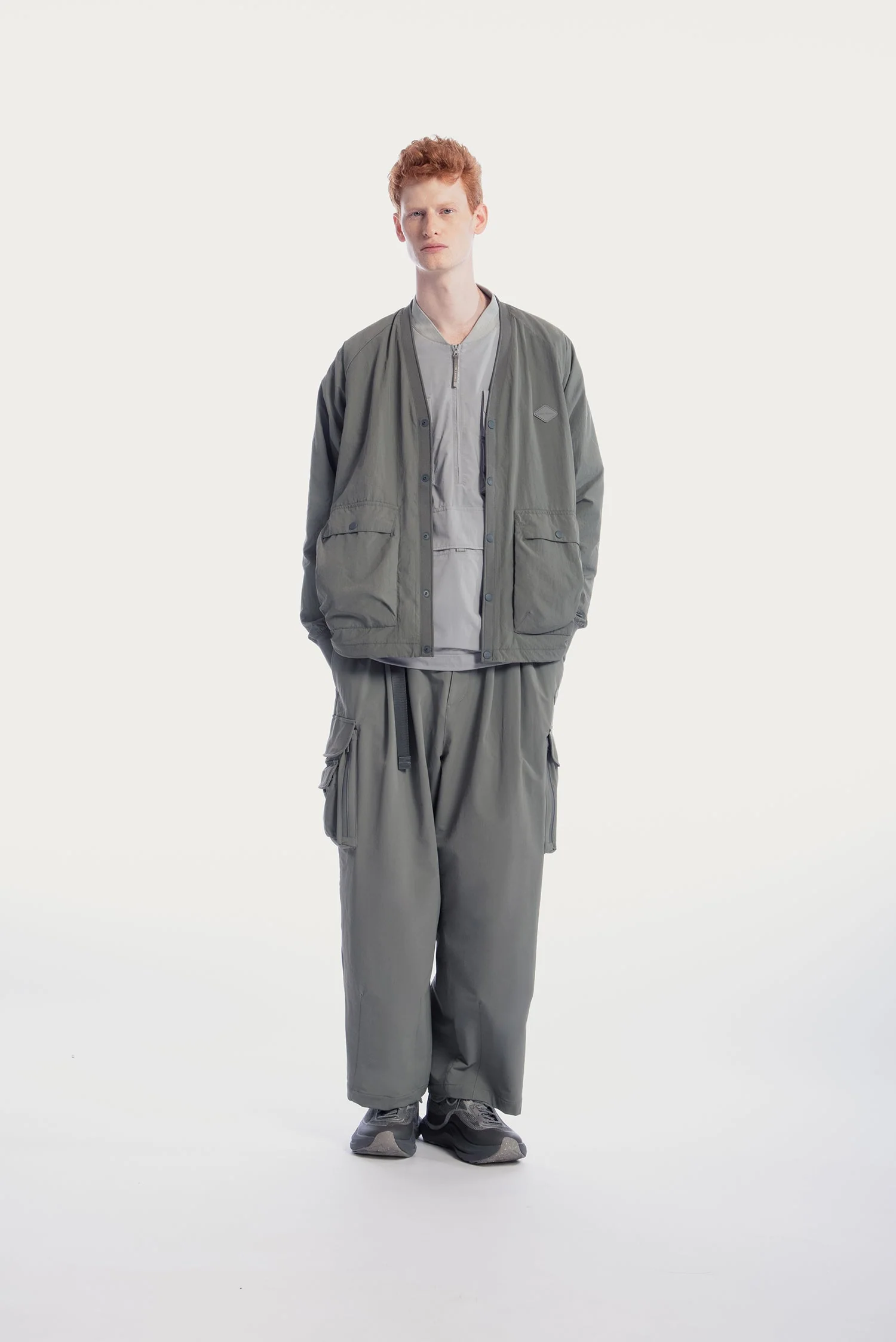 UNISEX FRONT POCKETS NYLON CARDIGAN