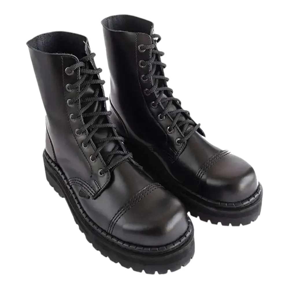 UNDERGROUND PLATFORM STEEL TOE BOOTS - DOUBLE - SOLE - STORMER - BLACK LEATHER