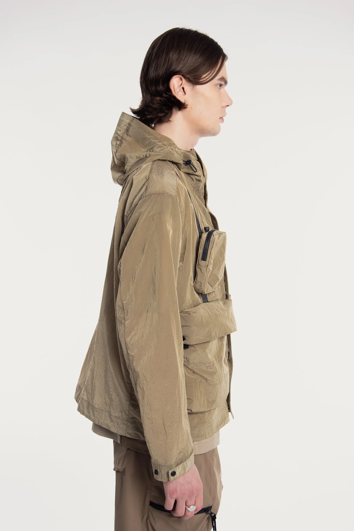 MEN'S DETACHABLE SMALL BAG LIGHTWEIGHT HOODED  SHELL JACKET