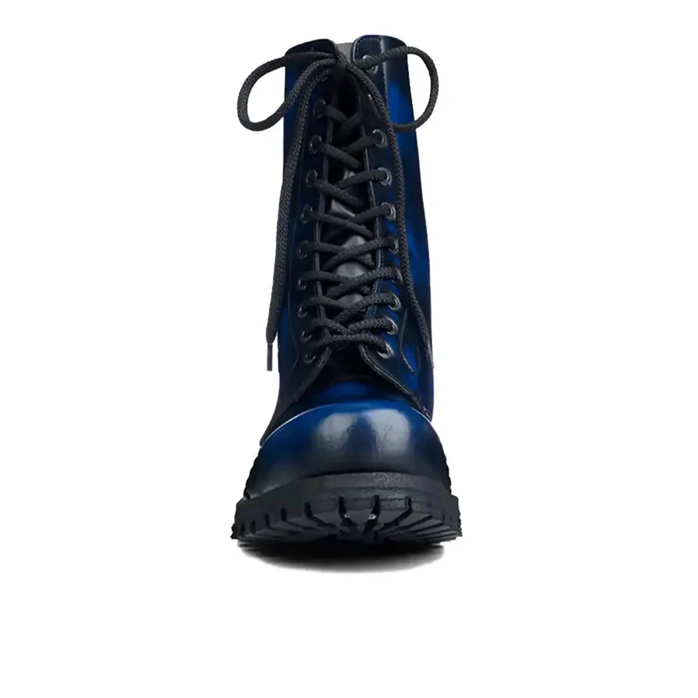 UNDERGROUND NAVY LEATHER COMMANDO BOOT - ORIGINAL STEEL CAP - RUB-OFF LEATHER