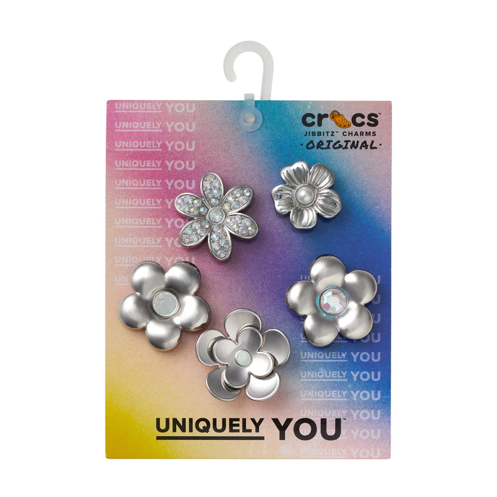 CROCS MONOCHROME SLIVER FLOWERS (5 PCS) JIBBITZ