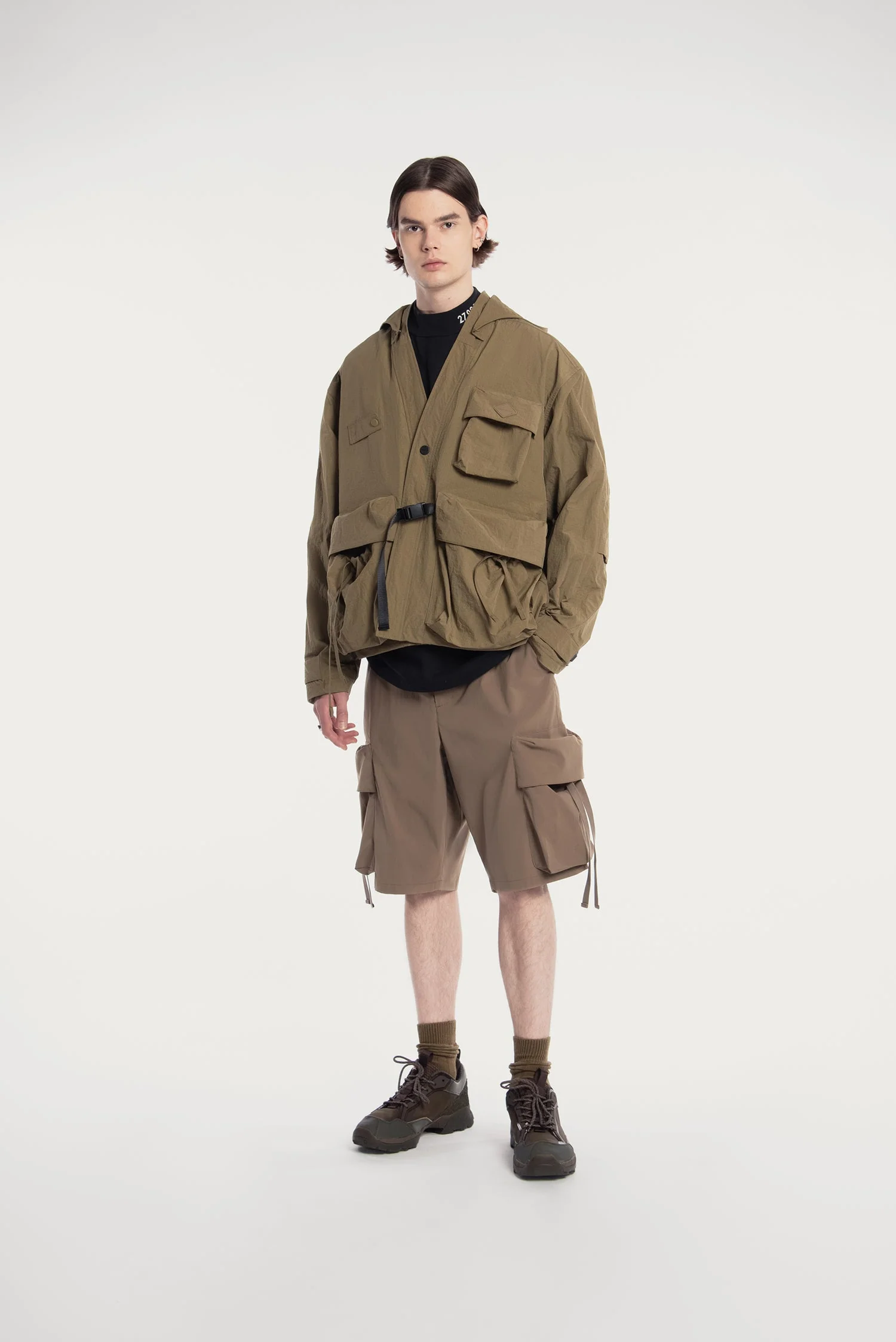 MEN'S MULTI POCKETS HOODED KIMONO JACKET