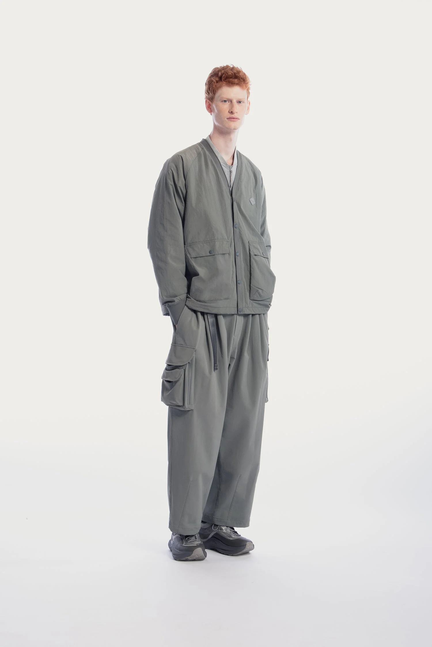 UNISEX FRONT POCKETS NYLON CARDIGAN