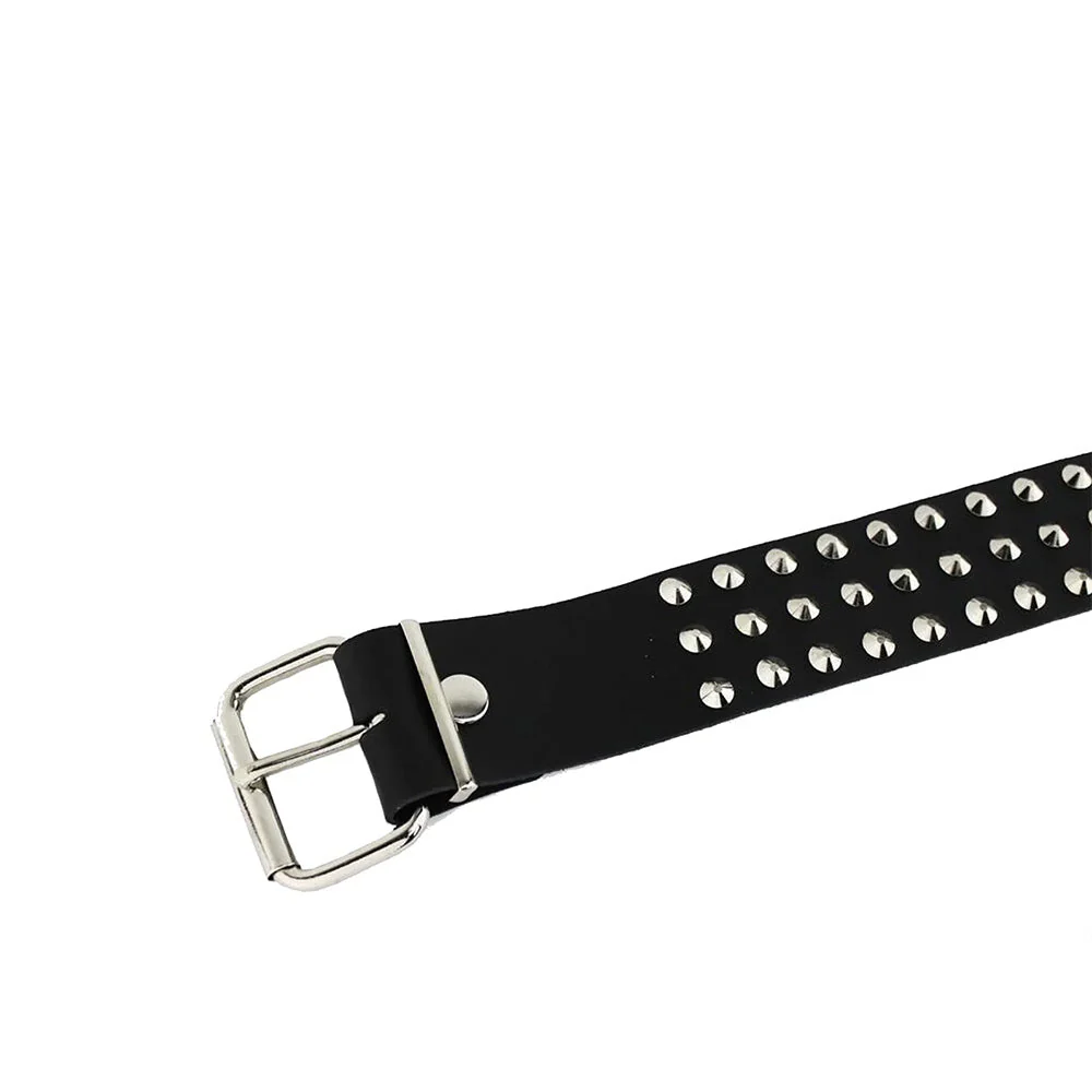 UNDERGROUND BELT - BLACK LEATHER - 3 ROW NICKEL CONICAL STUDS