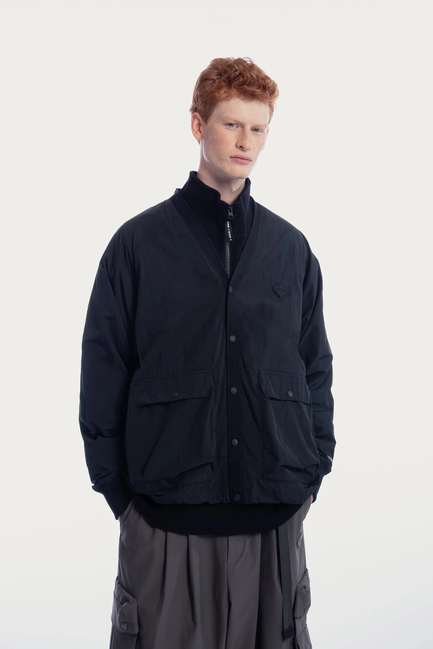 UNISEX FRONT POCKETS NYLON CARDIGAN