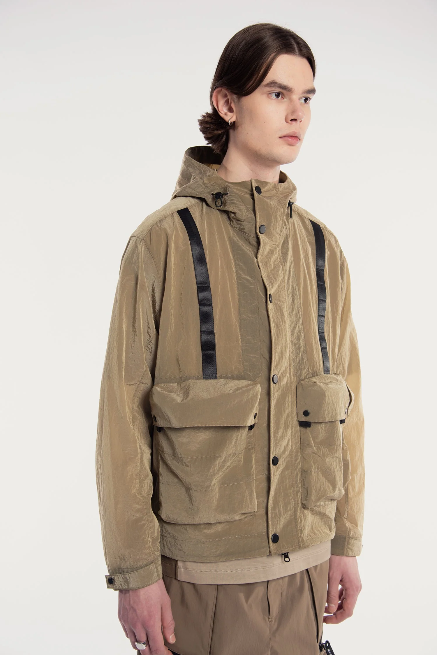 MEN'S DETACHABLE SMALL BAG LIGHTWEIGHT HOODED  SHELL JACKET