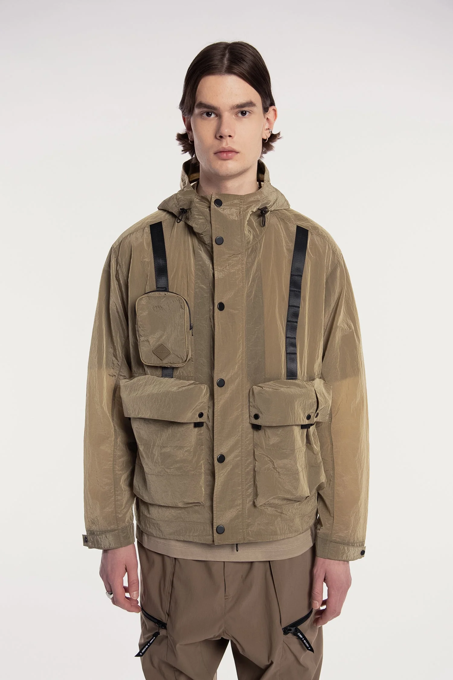 MEN'S DETACHABLE SMALL BAG LIGHTWEIGHT HOODED  SHELL JACKET