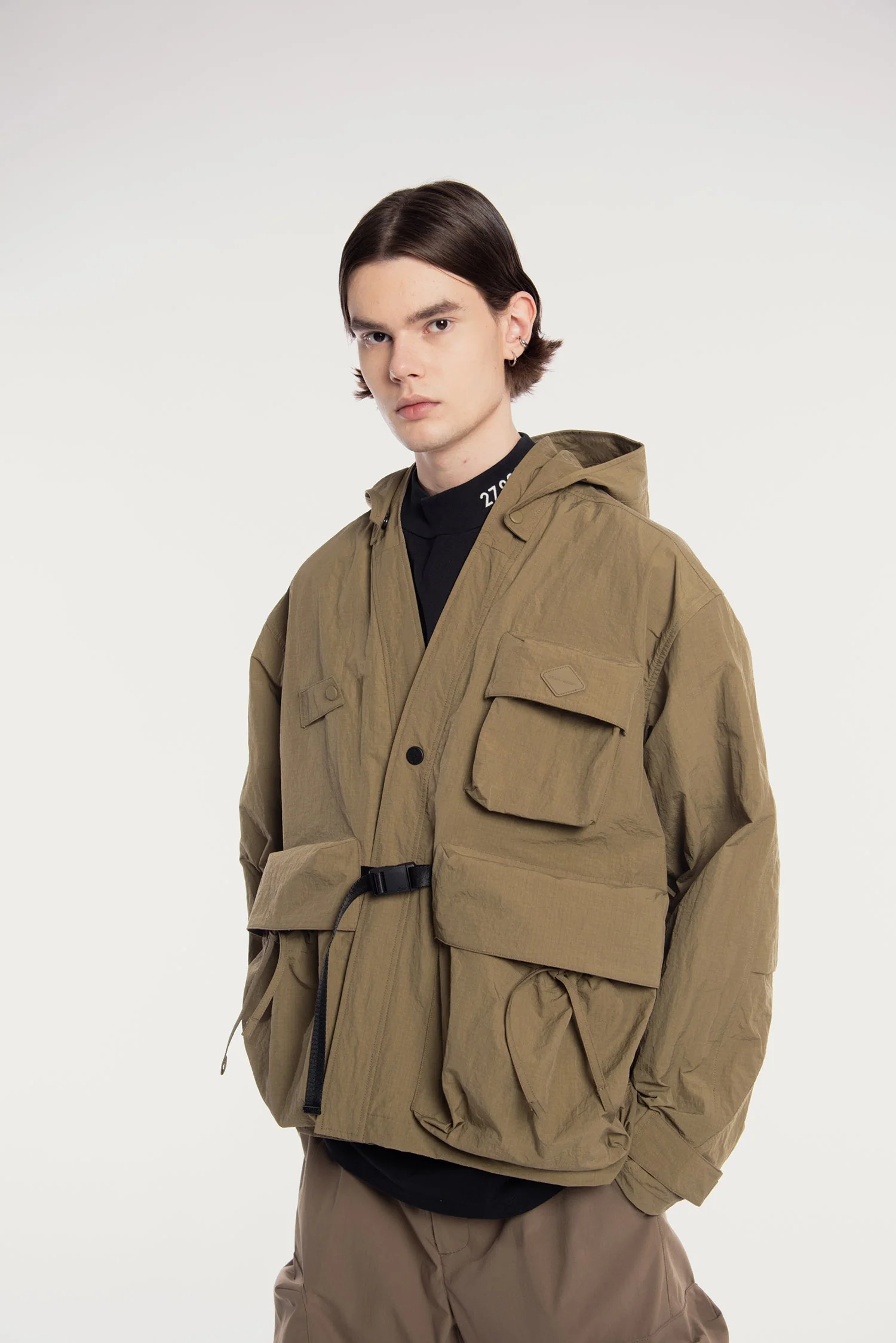 MEN'S MULTI POCKETS HOODED KIMONO JACKET