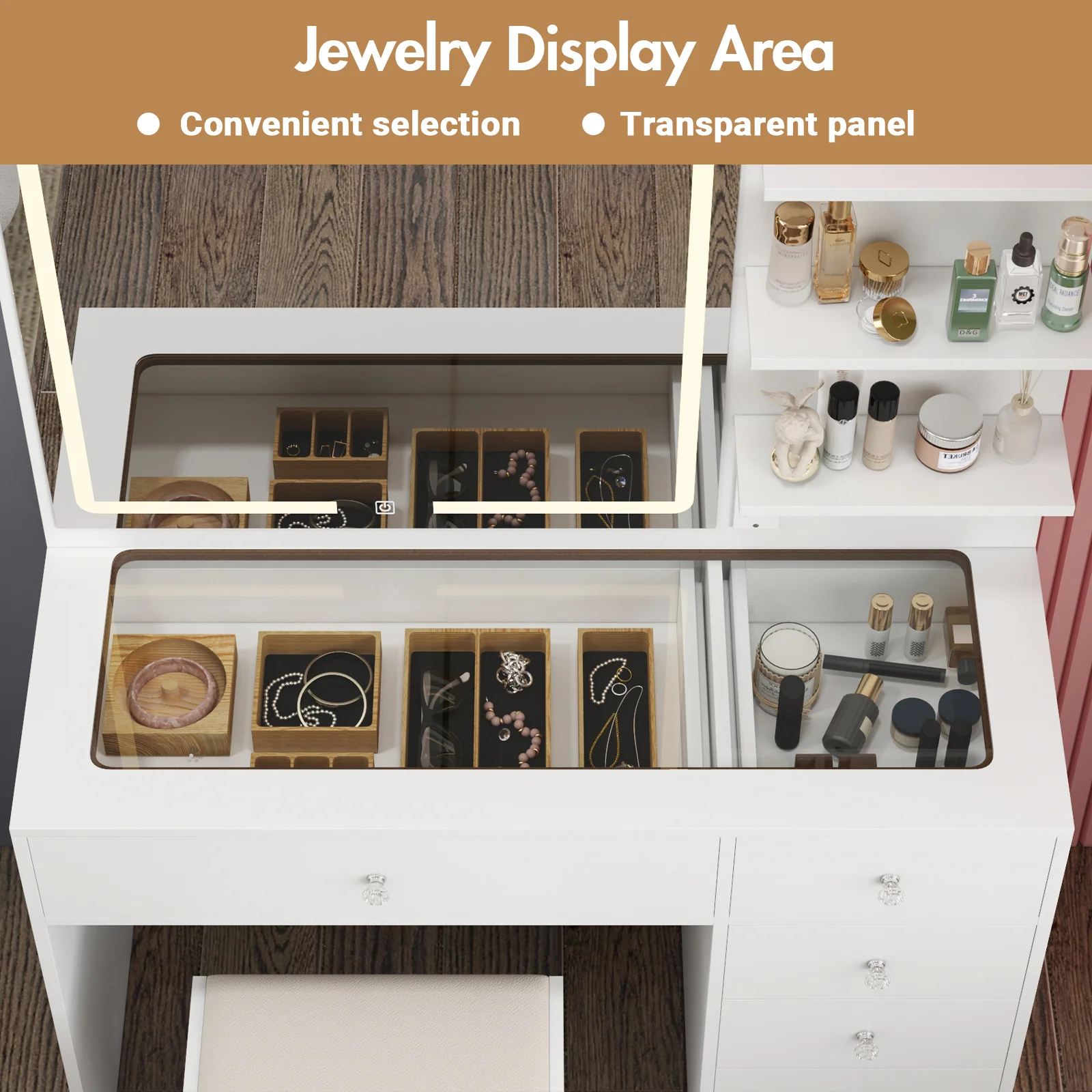 Dressing Table Stool Set Glass Tabletop