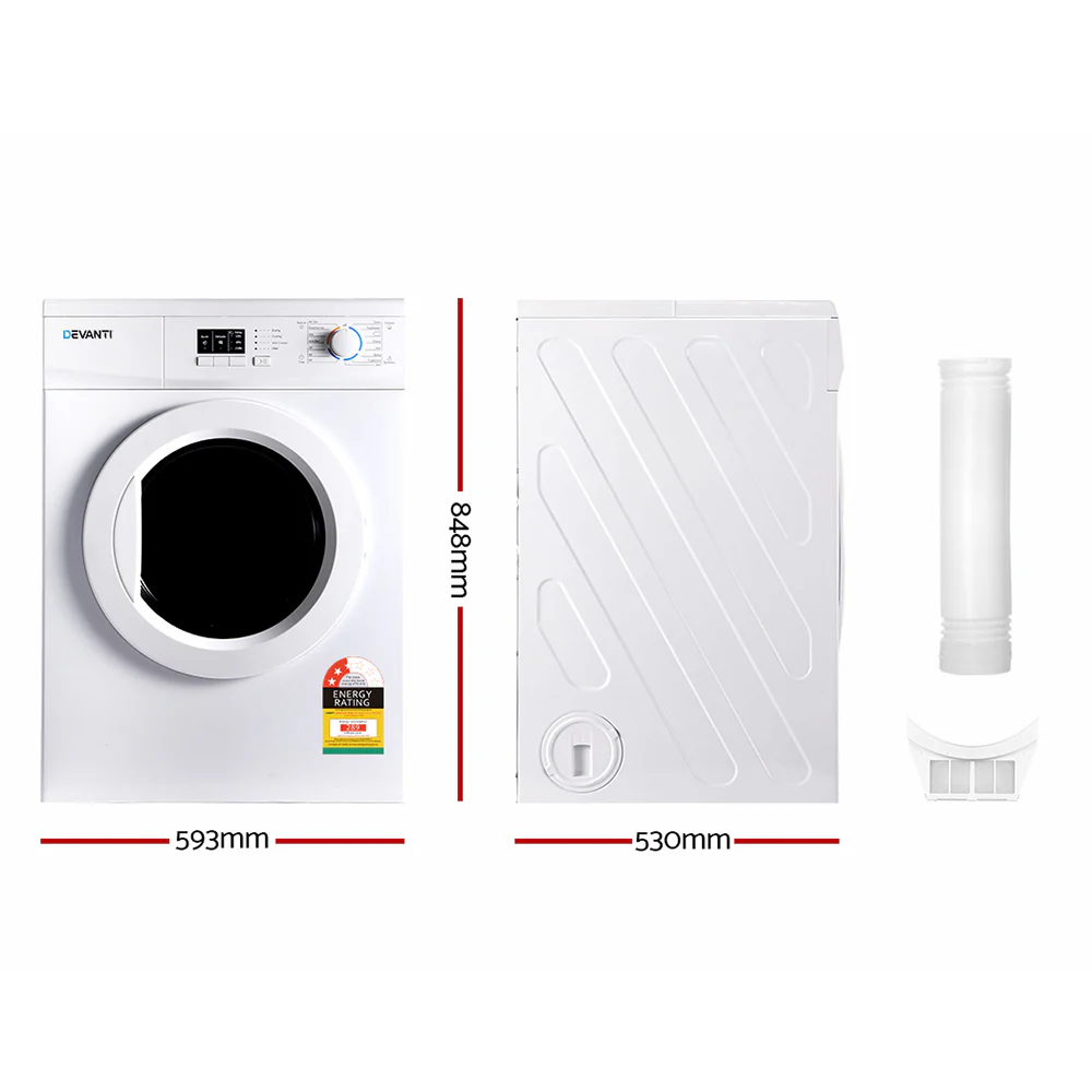 Devanti 7kg White Vented Tumble Dryer | Efficient Home Laundry Solution