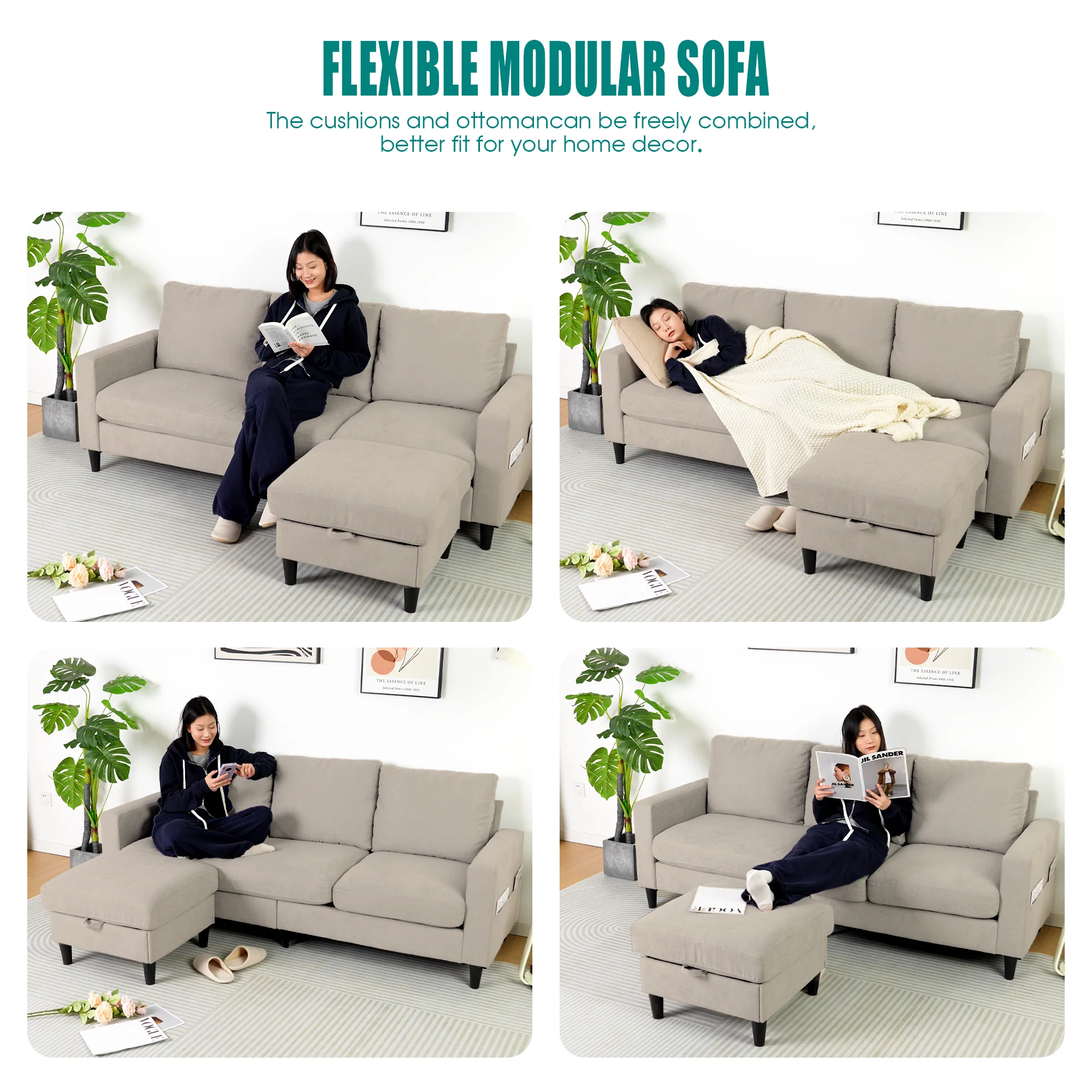 3 Seater Sofa Lounge Set Beige