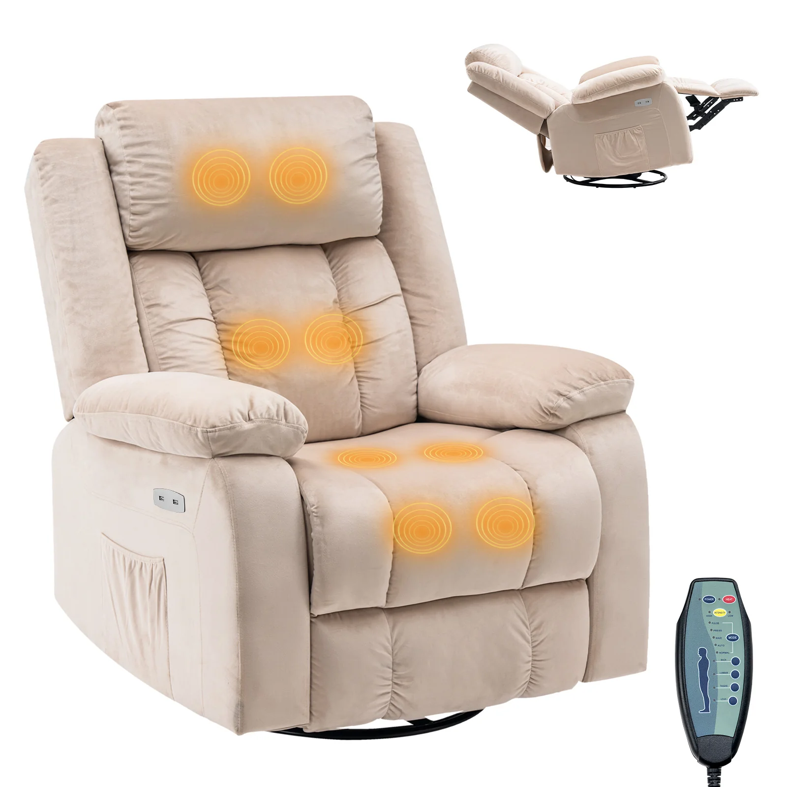 360° Swivel Heated Recliner Massage Chair