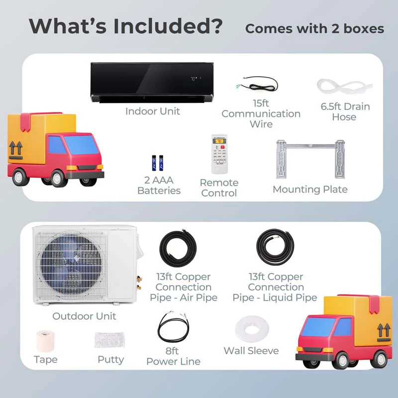 18,000 BTU 21 SEER2 208-230V Wifi Enabled Mini-Split Air Conditioner with Alexa, Wall Mounted Ductless AC Unit Inverter Heat Pump System