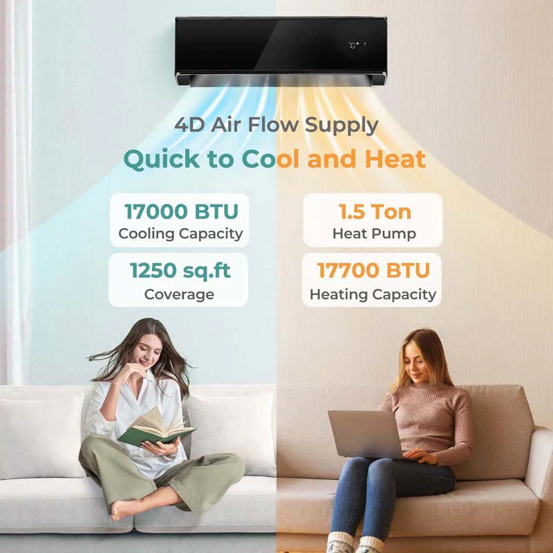 18,000 BTU 21 SEER2 208-230V Wifi Enabled Mini-Split Air Conditioner with Alexa, Wall Mounted Ductless AC Unit Inverter Heat Pump System