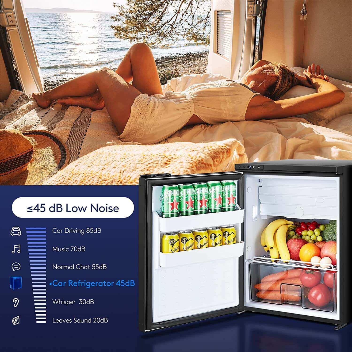 12 Volt RV Refrigerator 2.3cu.ft 65L RV Fridge and Freezer